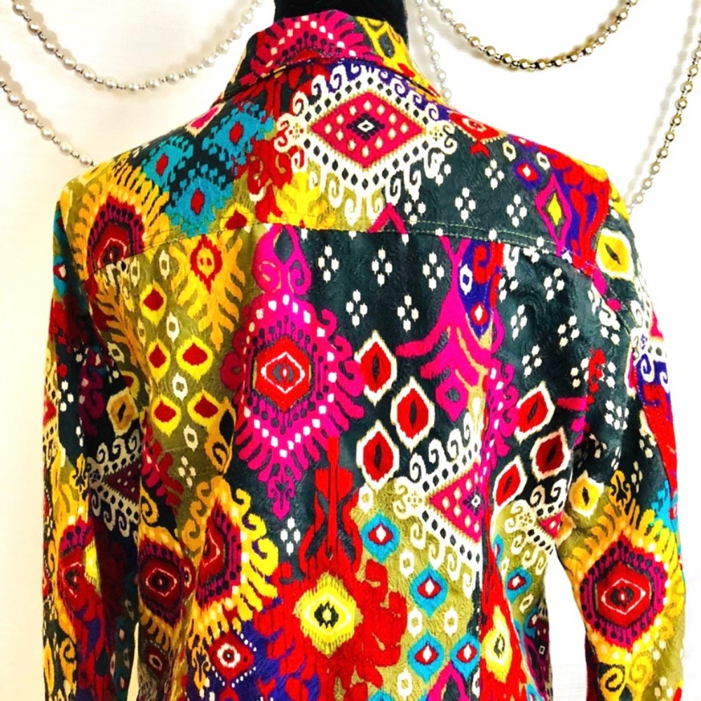 Ruby Rd Colorful Ikat Textured Jean Jacket - Picture 3 of 6